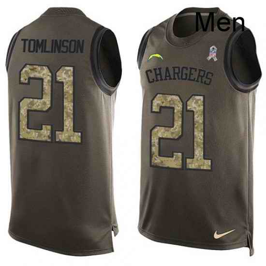 Men Nike Los Angeles Chargers 21 LaDainian Tomlinson Limited Green Salute to Service Tank Top NFL Jersey